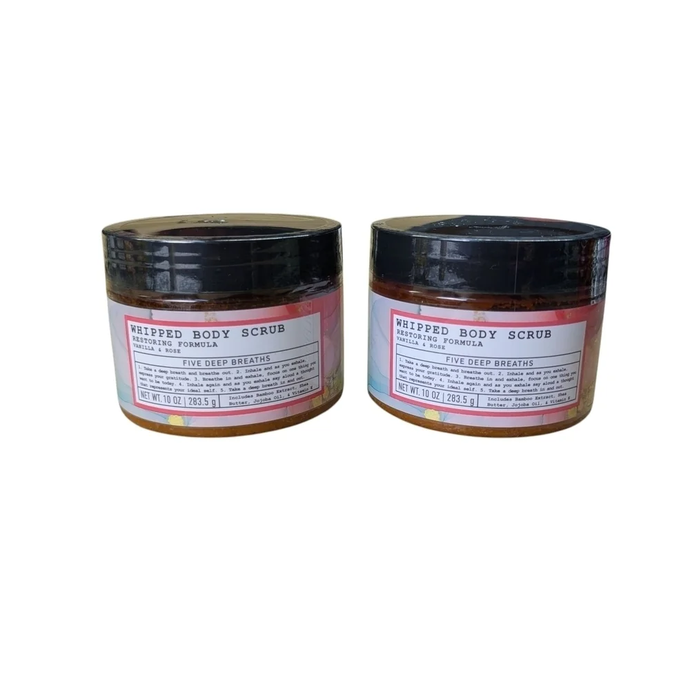 Whipped Body Scrub Restoring Smoothing 2PC Vanilla Rose Five Deep Breaths Jojoba